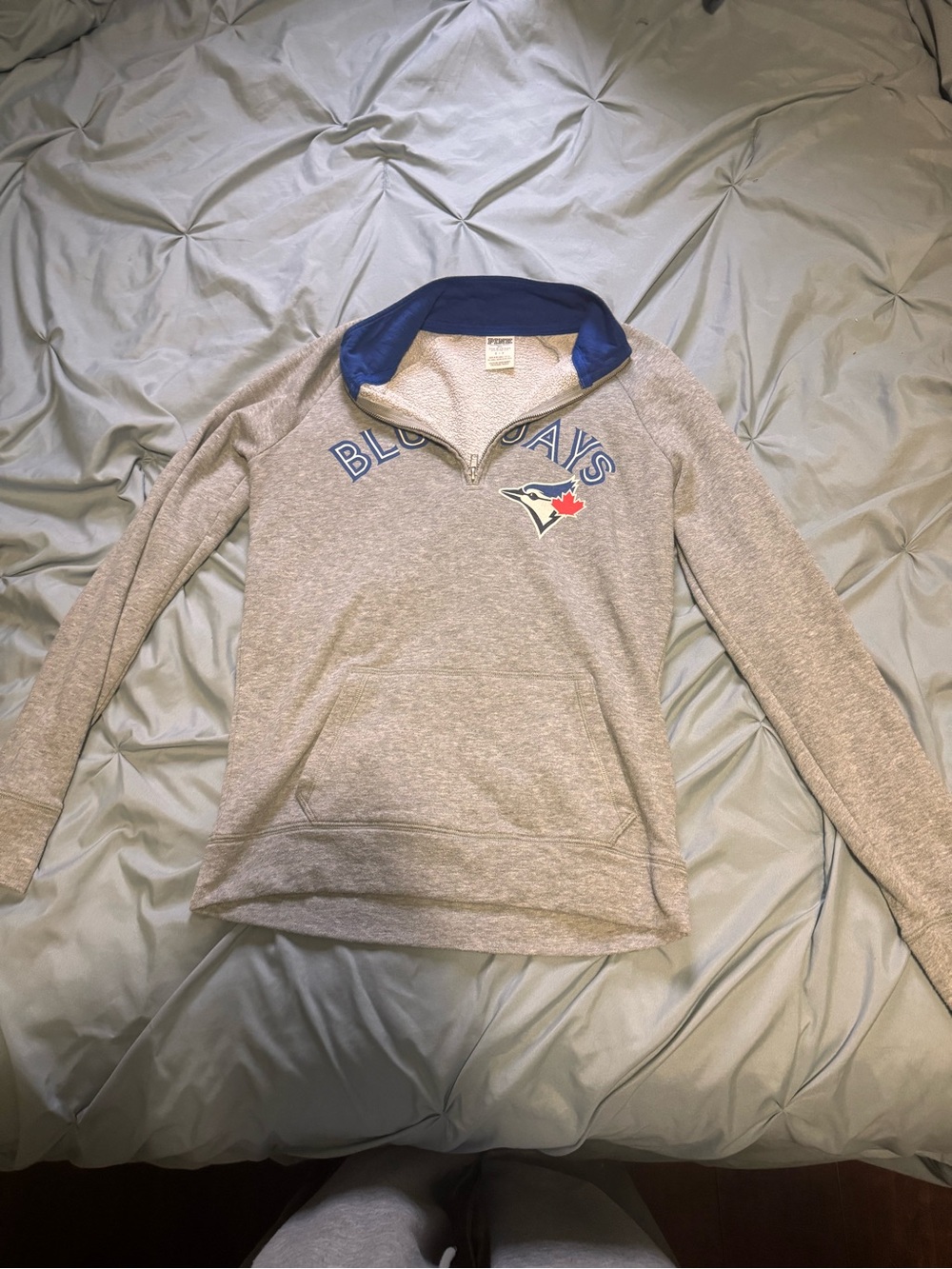 PINK Victoria's Secret Gray Hooded Sweatshirt with Navy Lining
